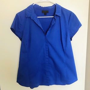 Large Blue Button Up Shirt for women short sleeves